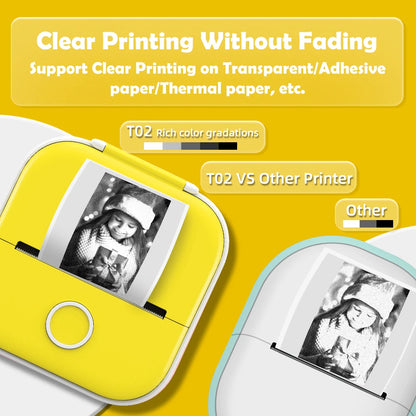 T02 Pocket Printer Photo Journal Printing 53Mm Sticker Labels Wireless Connection No-Ink Thermal Printing Long Battery