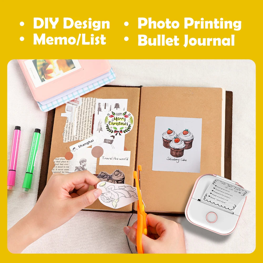 T02 Pocket Printer Photo Journal Printing 53Mm Sticker Labels Wireless Connection No-Ink Thermal Printing Long Battery